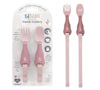 Bibado - Handi Cutlery Set (Mist) - Toddler Cutlery Weaning Set - Baby Spoons & Forks - Use with Coverall Bibs - Detachable Straps - Dishwasher Safe, BPA Free - Baby Essentials - 6 Months to 24 Months