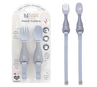 Bibado - Handi Cutlery Set (Mist) - Toddler Cutlery Weaning Set - Baby Spoons & Forks - Use with Coverall Bibs - Detachable Straps - Dishwasher Safe, BPA Free - Baby Essentials - 6 Months to 24 Months