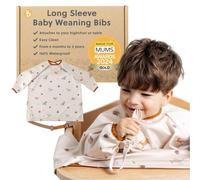 BIBaDO Long Sleeve Baby Bibs - Coverall Weaning Bib with Highchair Strap | Fits babies and toddlers age 6-36 months, waterproof, soft fabric, easy wipe-clean coverall. Machine washable.