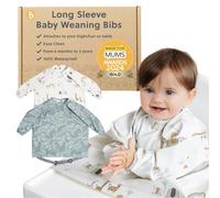 Bibado Long Sleeve Baby Bibs - Coverall Weaning Bib with Highchair Strap | Fits babies and toddlers age 6-36 months, waterproof, soft fabric, easy wipe-clean coverall. Machine washable.