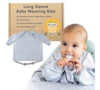Bibado Long Sleeve Baby Bibs - Coverall Weaning Bib with Highchair Strap | Fits babies and toddlers age 6-36 months, waterproof, soft fabric, easy wipe-clean coverall. Machine washable.