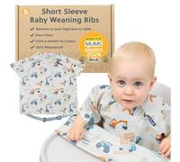 BIBaDO - Short Sleeve Baby Bibs - Babies & Toddlers 6-36 Months - Coverall Baby Weaning Bib - Easy Wipe Clean & Soft Fabric - Attach to Highchair & Tables - Waterproof - Machine Washable - Baby Gifts