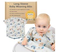 BIBaDO - Short Sleeve Baby Bibs - Babies & Toddlers 6-36 Months - Coverall Weaning Bib - Easy Wipe Clean & Soft Fabric - Attach to Highchair & Tables - Waterproof - Machine Washable