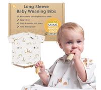 BIBaDO - Short Sleeve Baby Bibs - Babies & Toddlers 6-36 Months - Coverall Weaning Bib - Easy Wipe Clean & Soft Fabric - Attach to Highchair & Tables - Waterproof - Machine Washable