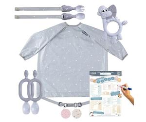 BIBaDO Starter Baby Feeding Set - Includes Feeding Bibs, Weaning Spoons, Baby Cutlery, Teether & Weaning Poster, BPA-Free, Perfect for Weaning and First Foods - Mist