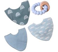 Bibbilyboo Baby Waterproof Dribble Bib Gift Box, 0-2Y Bibs, Teether & Gift Note Card. Themed Box. Highly Absorbent, Award Winning Teething Bibs. Baby Gift, First Birthday Gift (Clouds)