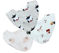 Bibbilyboo Waterproof Baby Dribble Bib, 3 Pack, 0-2 Years - Highly Absorbent & Naturally Antibacterial - Adjustable, Waterproof & Breathable Fabric - Award Winning Teething Bibs (Farm Yard Animals)