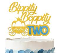 Bibbity Boppity Two Birthday Cake Topper - Glitter Bibbity Boppity Two Birthday Decorations for 2nd Birthday Party Supplies