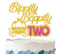 Bibbity Boppity Two Cake Topper - Bippity Boppity Two Birthday Decorations For 2nd Birthday Party Supplies Glitter