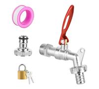 Bibcock Output Garden Tap 1/2 inch, Brass Water Faucet, Lockable Faucet, Outlet Faucet, Outdoor Tap, Outside Faucet with 1X3/4 inch Outlet Tap Ball Valve, 1x Roll Sealing Tape, 1xWater Faucet Lock