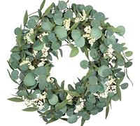 Bibelot 18Inch Artificial Eucalyptus Wreath White Berry with Green Leaf Eucalyptus Wreath Spring Summer Wreath for Front Door Window Hanging Wall party decorations (18in)