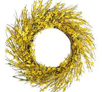 Bibelot 18inch Artificial Forsythia Flower Wreath, All Year Around Wreath for Front Door, Wedding Window Home Wall Indoor Front Door Decor (Yellow, 18in)