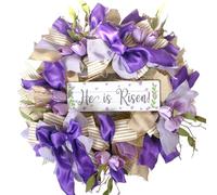 Bibelot 20 Inch Easter Mesh Wreath for Front Door, Artificial Easter Wreath with Bow Tulip, Purple Bow Easter Spring Wreath for Home Wall Window Farmhouse Decor