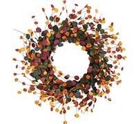 Bibelot 20 inches Fall Eucalyptus Leaves Wreath, Soft Touch Mixed Color Autumn Leaf Wreath for Front Door Decor, Harvest and Thanksgiving Home Decorations,Indoor/Outdoor Use