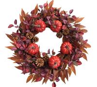 Bibelot 22 Inch Fall Wreath for Front Door - Farmhouse Autumn Wreath with Deep Wine Red Pumpkins, Pinecones & Berries Handcrafted Porch Decor for Thanksgiving, Indoor/Outdoor Wall Hanging
