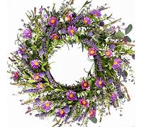 Bibelot 22 Inch Spring Wreath Purple Flower Wreath Everyday Artificial Wild Flower Wreath for Front Door, Spring Summer Wild Flower Green Leaves Wreath for Indoor and Outdoor
