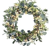 Bibelot Artificial Green Leaf Eucalyptus Wreath,Berry Wreath for Spring,Summer, Front Door Window Hanging Wall Party Decorations (20Inch)