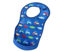 Bibetta Bib - Premium Neoprene Ultrabib for Comfort - Waterproof baby bibs - Weaning bibs with Crumb Catcher Pocket for Feeding Babies and Toddlers - Roll Up and Machine Washable (Cars)