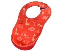 Bibetta Bib - Premium Neoprene Ultrabib for Comfort - Waterproof baby bibs - Weaning bibs with Crumb Catcher Pocket for Feeding Babies and Toddlers - Roll Up and Machine Washable (Orange Safari)