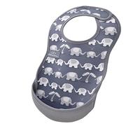 Bibetta Bib - Premium Neoprene Ultrabib for Comfort - Waterproof baby bibs - Weaning bibs with Crumb Catcher Pocket for Feeding Babies and Toddlers - Roll Up and Machine Washable (Grey Elephants)