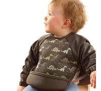 Bibetta Ultrabib - Weaning bib with sleeves - Premium Neoprene for Comfort - Waterproof - Baby bibs with Crumb Catcher Pocket for Feeding Toddler & Babies - Roll Up and Machine Washable (Dinosaurs)
