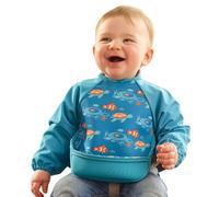 Bibetta Ultrabib - Weaning bib with sleeves (Tropical Fish) | Premium Neoprene, Waterproof, Wide Crumb Catcher Pocket, Roll Up and Machine Washable