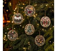 BibHoly 6PCS Christmas Wooden Ornaments DIY Pearl Diamond Painting Kit (#N)