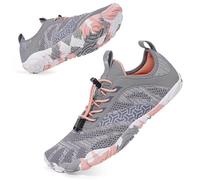 BibHoly Barefoot Shoes for Men and Women, Lightweight Breathable Trail Running Shoes, Non-Slip Fitness Shoes for Gym and Outdoor Activities, A03 Grey Pink, 8 UK