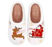 BibHoly Christmas Slippers for Men and Women, Winter Plush Slippers, Christmas Animals Slippers, Non-Slip Slippers, Funny Gifts for Christmas, G06 Khaki Red, 9/9.5 UK