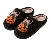BibHoly Halloween Pumpkin Slippers for Women, Winter Warm Novelty Plush Spooky Slippers, Soft Plush Comfy Warm Spooky Halloween Pumpkin House Slip On Slippers for Autumn Winter
