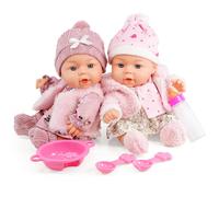 Bibi Doll 10" Realistic Twin Girl Dolls Ella & Emma with Pink Outfits, Feeding Set and Magic Milk Bottle - Soft Vinyl Body - Ideal for Girls and Boys Aged 3 Years and Up