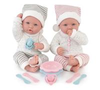 Bibi Doll 14" Twin Baby Dolls Boy & Girl Set with Feeding Accessories Toy | Lifelike soft vinyl 35cm twins. Includes feeding set with dummies. Great for cuddle & role play, toddlers 18 months+.