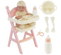 BiBi Doll 15" Baby Doll with High Chair & Feeding Set - Open/Close Eyes, Includes Milk Bottle, Plate, Cutlery & Dummy, Realistic Toy for Girls & Boys Aged 3+