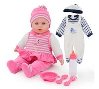 Bibi Doll 16" Baby Doll - Dual Girl & Boy Outfits, 16 Sounds & Feeding Set | Makes realistic baby sounds. Soft body with vinyl limbs. Accessories include magic disappearing milk bottle for toddlers.