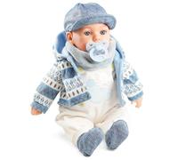Bibi Doll 16" Realistic Baby Doll Boy Felix With Blue Coat, Sounds And Dummy - Cuddly Soft Body with Vinyl Limbs - Lifelike Talking, Crying Feature - Ideal for Girls and Boys Aged 18 Months and Up