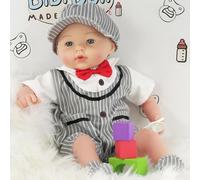 Bibi Doll 18" Baby Boy Doll with Dummy & Sounds - Lifelike, Soft Body, Formal Grey Stripped Outfit, Realistic Toy for Girls & Boys Aged 18 Months+