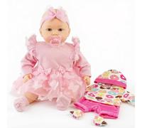 Bibi Doll 18" Baby Girl Doll with Dummy & Sounds - Lifelike, Soft Body, Pink Butterfly Dress & Extra Donut Outfit, Realistic Toy for Girls & Boys Aged 18 Months+