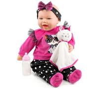 Bibi Doll 18" Baby Girl Doll with Milk Bottle, Cuddly Blanket & Sounds - Lifelike, Soft Body, Kitten Themed Outfit, Realistic Toy for Girls & Boys Aged 18 Months+