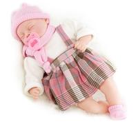 Bibi Doll 18" Bonnie Baby Doll with 16 Baby Sounds - Realistic Newborn Girl with Soft Fabric Body & Vinyl Limbs - Pink Tartan Outfit, Dummy - Dolls for Girls Age 18 Months+