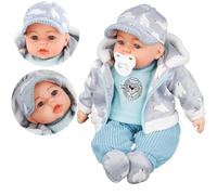 BiBi Doll 18" Lifelike Large Soft Bodied Baby Doll With Dummy & Sounds Girls Boys Toy (Grey with Cap)