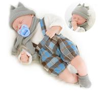 BiBi Doll 18" Lifelike Sleeping Baby Doll Boy with Tartan Outfit & Sounds