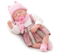 BiBi Doll 18" Lifelike Sleeping Baby Doll Girl with Tartan Outfit & Sounds