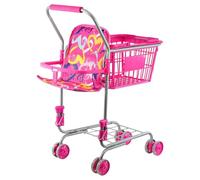 BiBi Doll 2-in-1 Kids Shopping Trolley with Removable Basket & Doll Seat - Pink, Metal Frame, Foam Handle, Swivel Wheels, Fits Dolls up to 50cm - Great for Fun Role Play & Grocery Shopping Trips