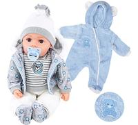 BiBi Doll 20" Baby Boy Doll - Large Lifelike Size, Soft Body, with Dummy & Sounds in Grey Jacket & Extra Jumpsuit Outfit, Toy for Boys & Girls Aged 18 Months+