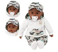 BiBi Doll 20" Black Ethnic Baby Boy Doll - Large Lifelike Size, Soft Body, with Dummy & Sounds in Camo Outfit, Toy for Boys & Girls Aged 18 Months+