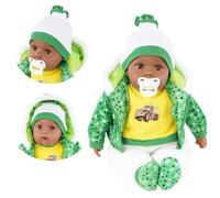 BiBi Doll 20" Black Ethnic Baby Boy Doll - Large Lifelike Size, Soft Body, with Dummy & Sounds in Green Outfit, Toy for Boys & Girls Aged 18 Months+