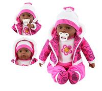 BiBi Doll 20" Black Ethnic Baby Girl Doll - Large Lifelike Size, Soft Body, with Dummy & Sounds in Pink & White Outfit, Toy for Boys & Girls Aged 18 Months+