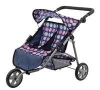 BiBi Doll 3 Wheeler Twin Dolls Pushchair - Double Seat Blue Pram with Adjustable Handle, Sun Canopy, Foldable Frame - Great for Sibling & Twin Dolls, Role Play Toys for Girls & Boys, Aged 3+