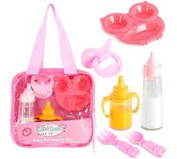 Bibi Doll 6-Piece Baby Doll Feeding Set with Pink Carry Bag - Includes Magic Milk & Juice Bottles with Dummy & Feeding Set - Pretend Toy Playset for Girls & Boys Aged 3+