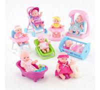 Bibi Doll 8 Pc Mini Baby Dolls Set 5 Inch Toy Accessories With Stroller Bathtub High Chair